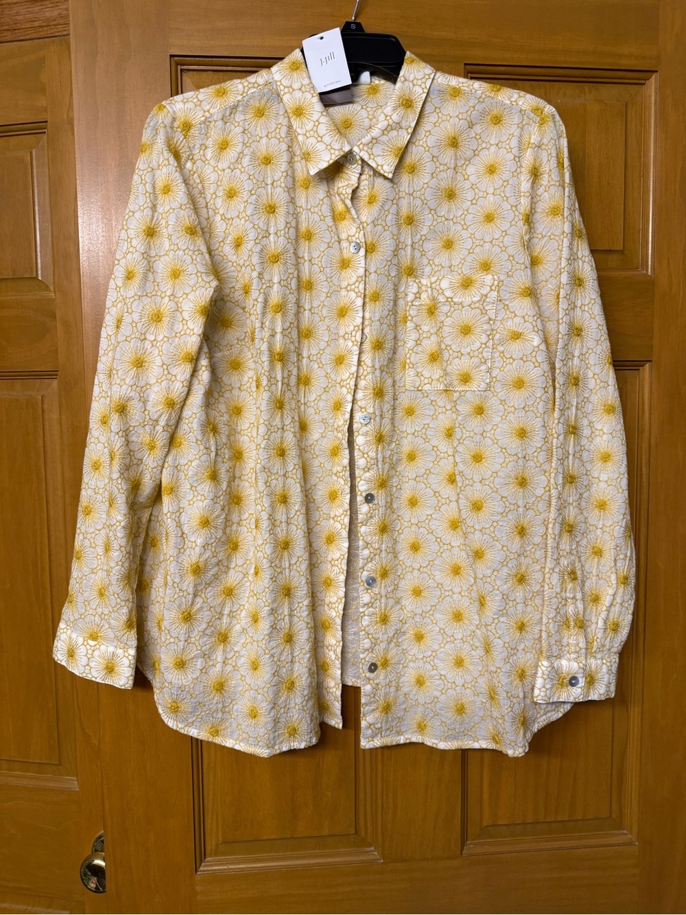 J. Jill Cream Shirt with Yellow Daisy Embroidery